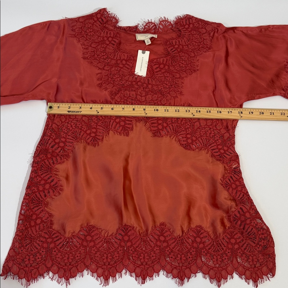 NWT Anthropologie Moulinette Soers Top Blouse Size M Lace Silky Rust Color - Picture 5 of 10